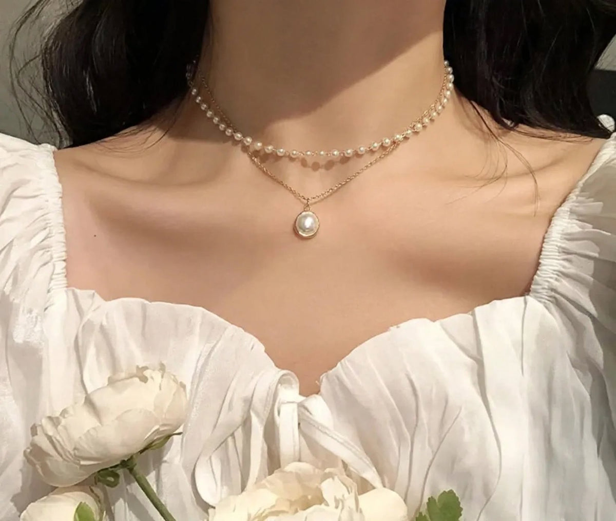 Double Pearl Layer Necklace