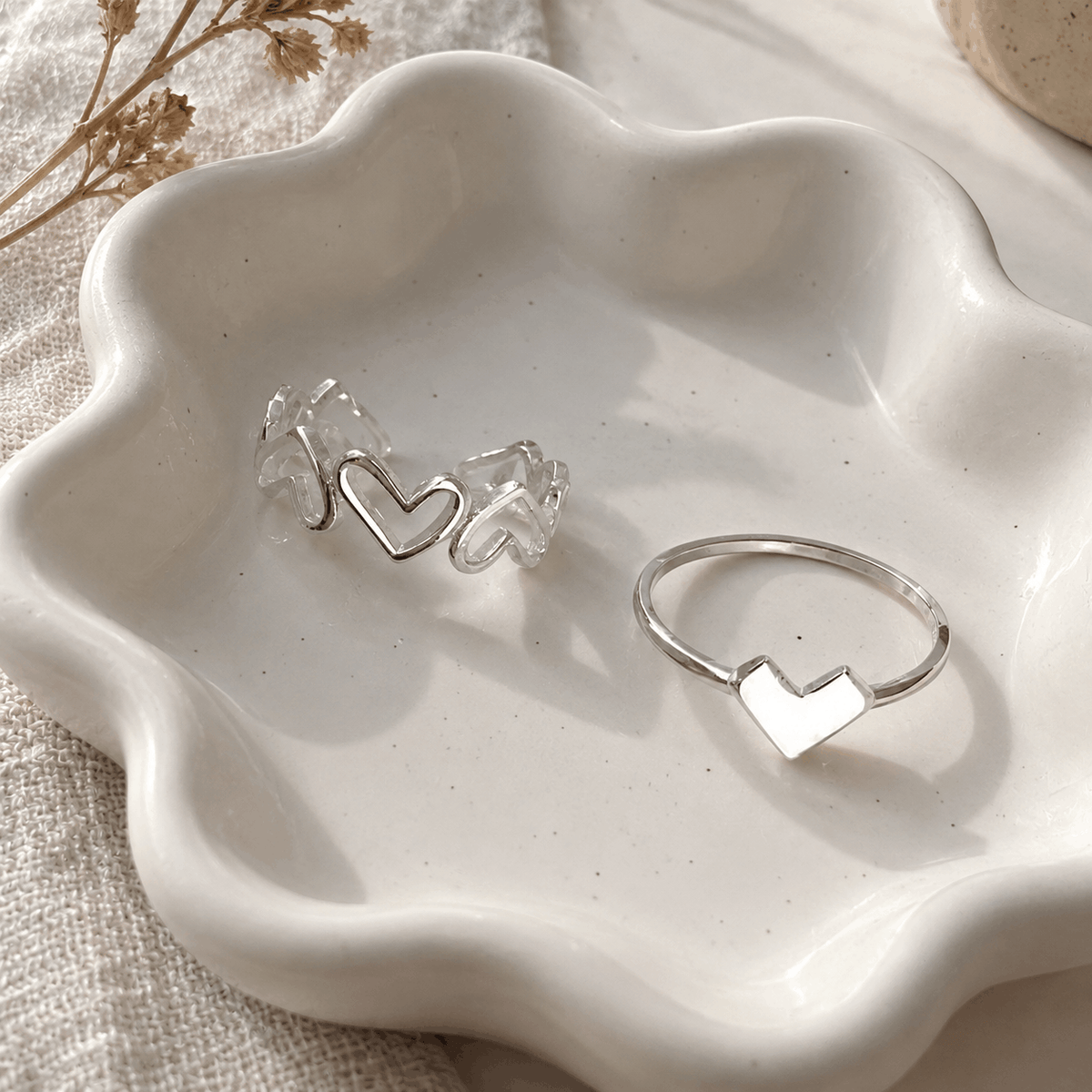Silver Heart Ring Set