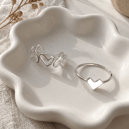 Silver Heart Ring Set