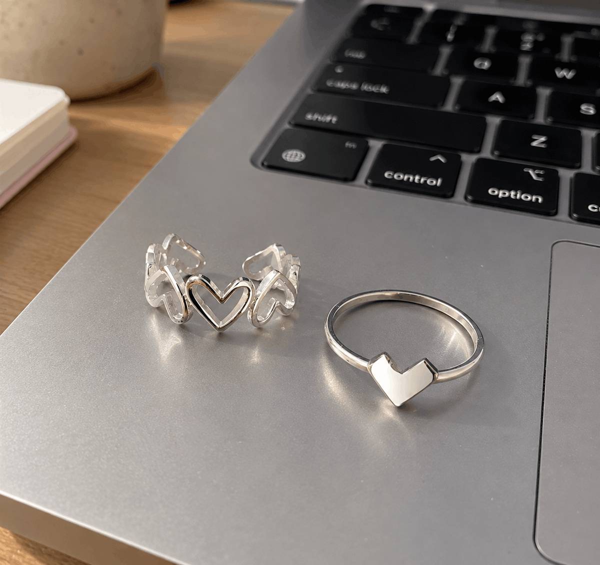 Silver Heart Ring Set