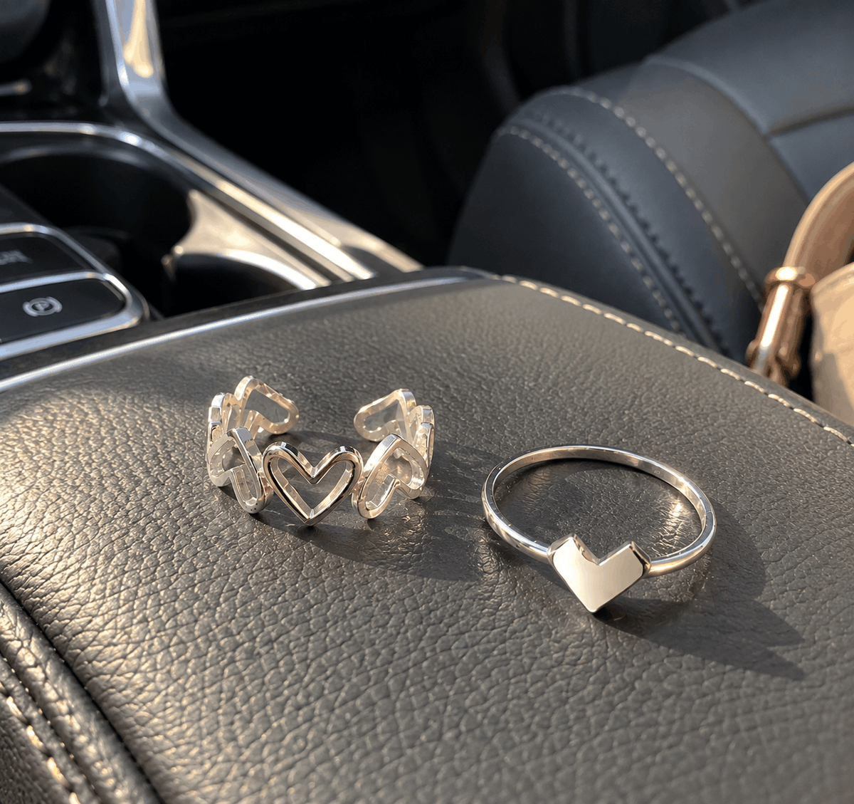 Silver Heart Ring Set