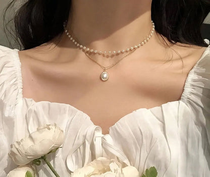 Double Pearl Layer Necklace