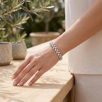 Silver Leaf Zircon Bracelet