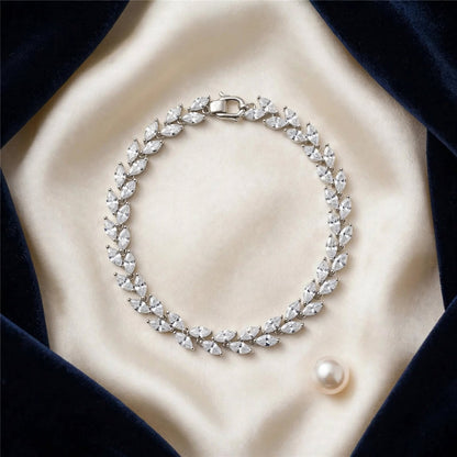 Silver Leaf Zircon Bracelet